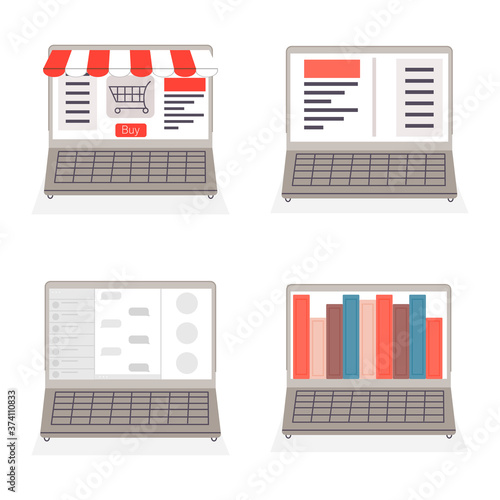 laptops set vector illustration cartoon flat design modern style 