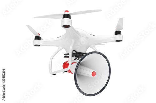 Drone with Bullhorn Megaphone. 3d Rendering