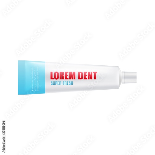 Toothpaste white tube template 3d realistic vector illustration isolated.