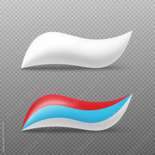 White and striped toothpaste blob set on transparent background