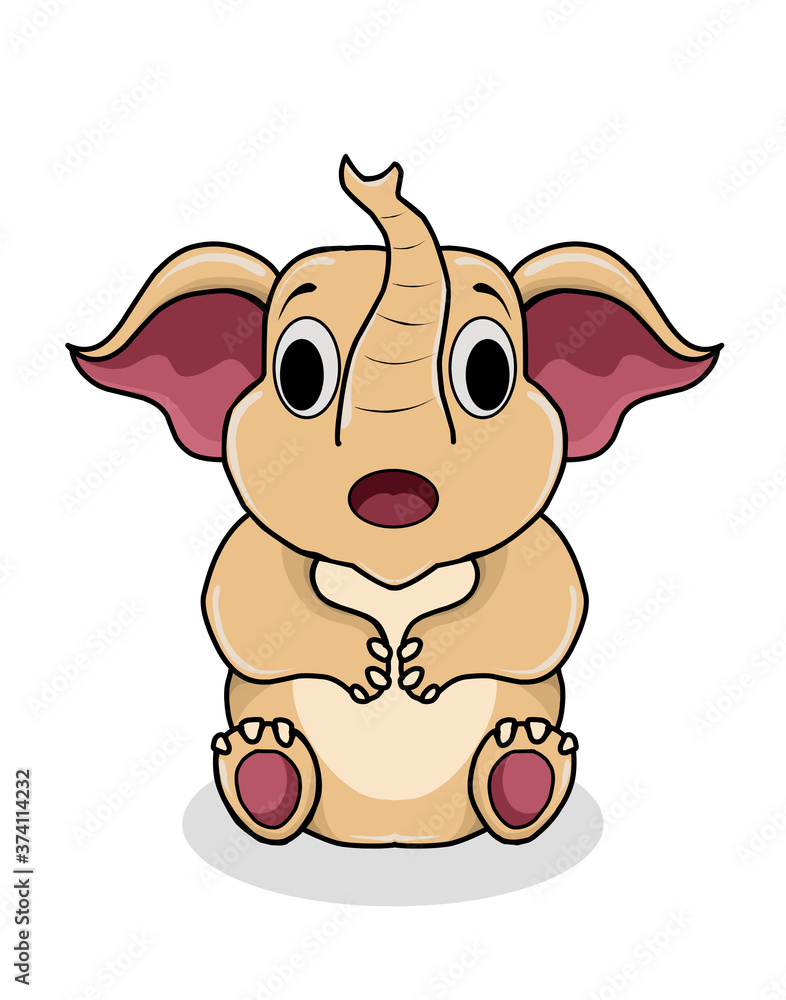 Fototapeta premium Illustration vector character funny expression baby elephant on white background.