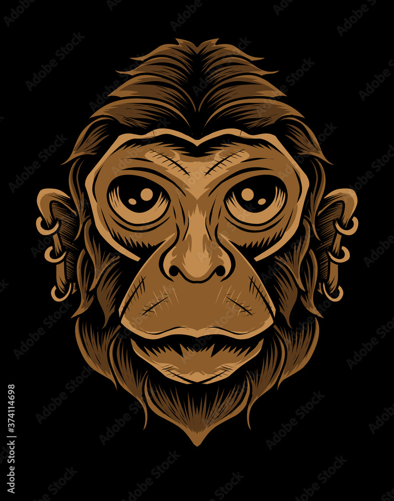 Illustration vector monkey head on black background. Illustration vector monkey head on black background.