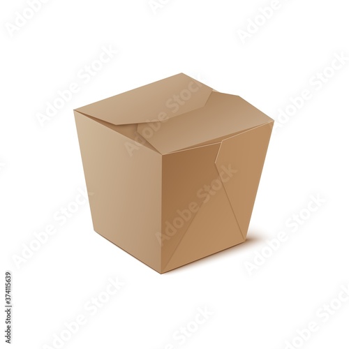 Take away food brown carton box template realistic vector illustration isolated.