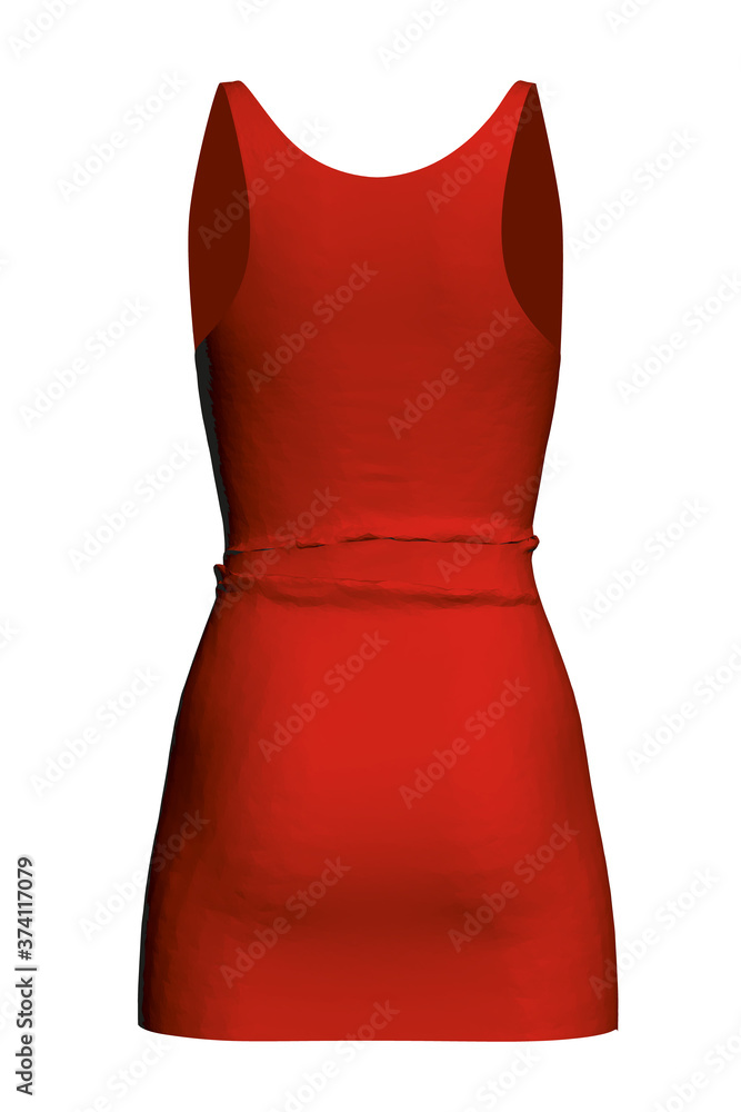 Detail dress with pleats on an invisible mannequin. Red polygonal dress. Side behind. 3D. Vector illustratio Detail dress with pleats on an invisible mannequin. Red polygonal dress. Side behind. 3D. Vector illustratio