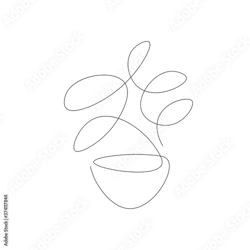 Plant silhouette in pot line drawing. Vector illustration