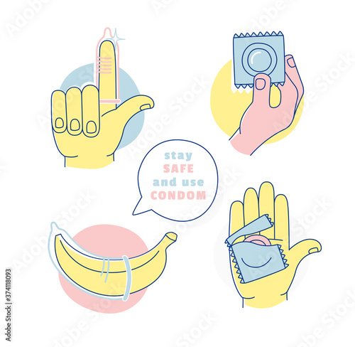 Say Yes to Safe Sex education poster banner icons set