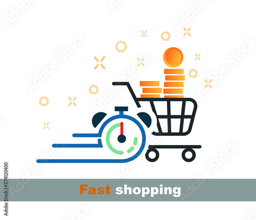 fast shopping. Online shopping, payment concept. Flat design vector illustration
