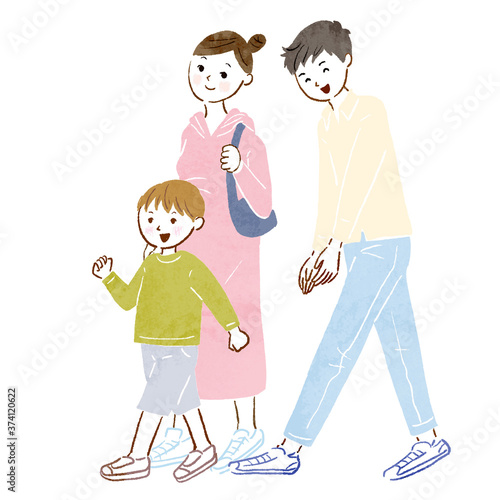 Illustration with parents and children walking