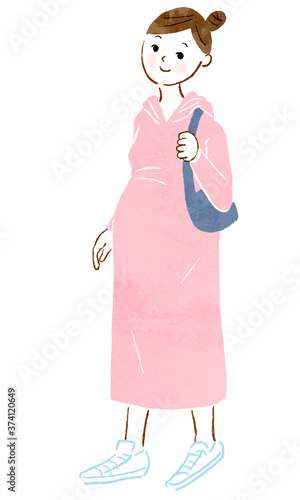 Watercolor illustration of pregnant woman walking