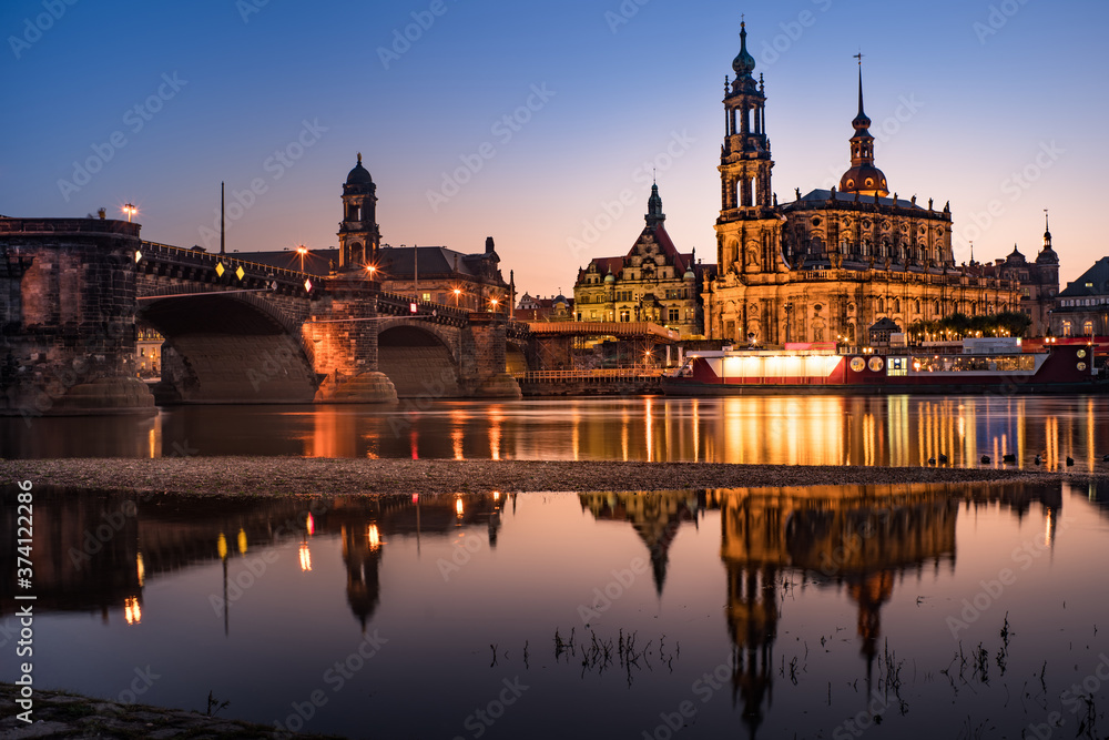 Beautiful twilight  city landscape reflect water in Potsdam Germany