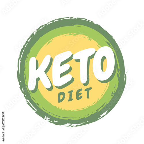 Keto diet round badge in grunge style. Vector flat illustration. High fat and moderate protein diet icon.