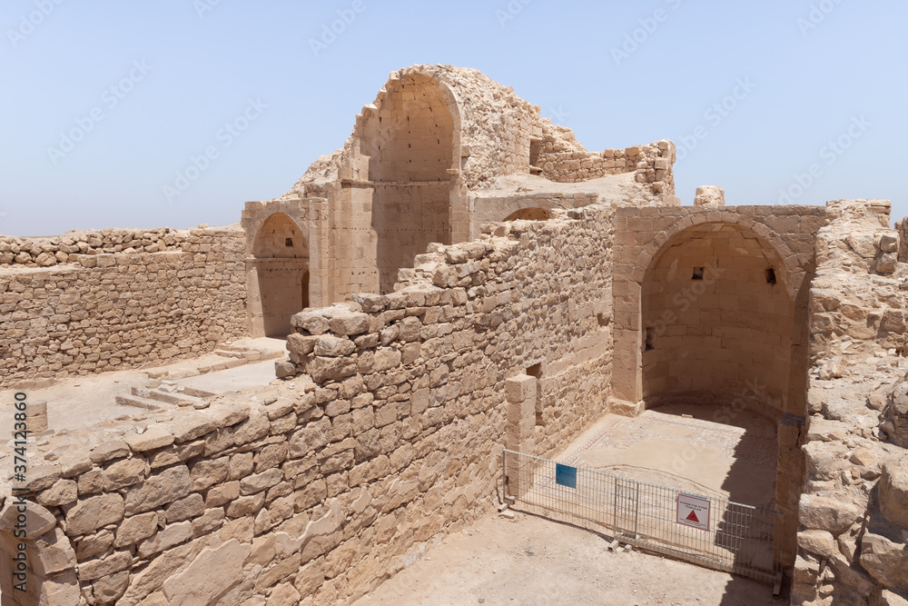 The local government  house and the northern church of Shivta - a national park in southern Israel, includes the ruins of an ancient Nabatean city in the northern Negev.