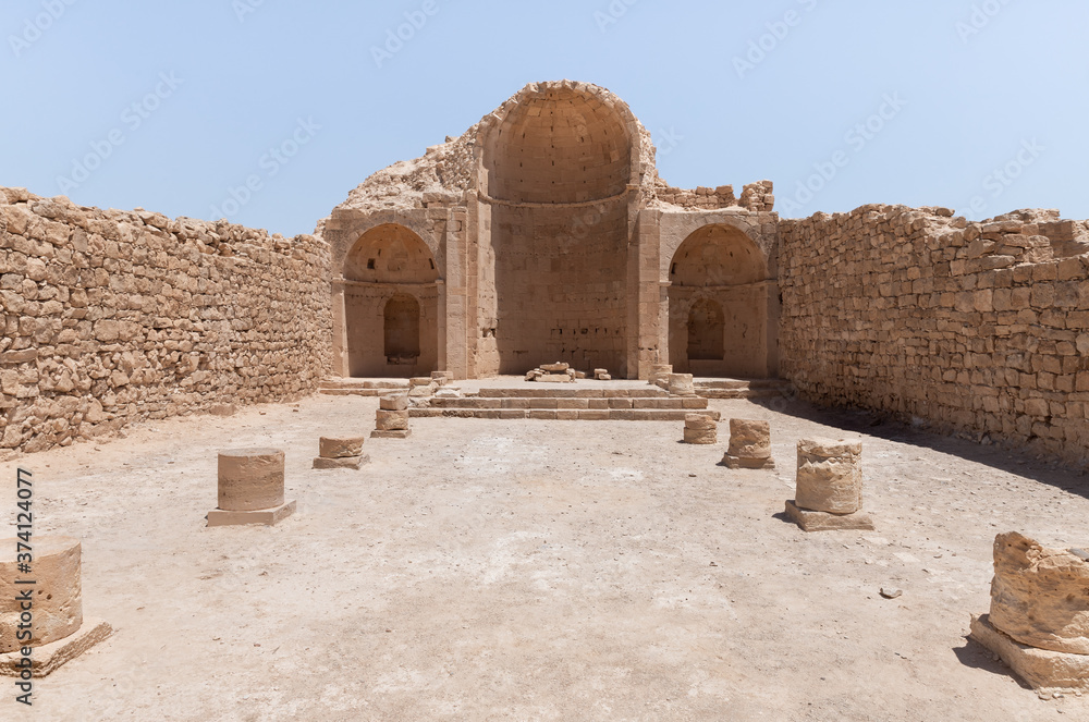 The northern church  in ruins of Shivta - a national park in southern Israel, includes the ruins of an ancient Nabatean city in the northern Negev.