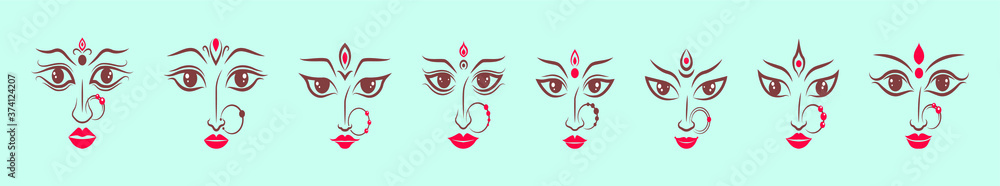 set of godess maa durga cartoon icon design template with various models. vector illustration set of godess maa durga cartoon icon design template with various models. vector illustration