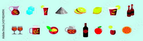 Pitcher and glass with a refreshing Spanish drink sangria wine cartoon icon design template isolated on blue