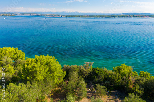 Aerial view of a forested coast of the Pasman Island, Croatia