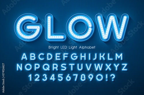LED light 3d alphabet, extra glowing modern type.