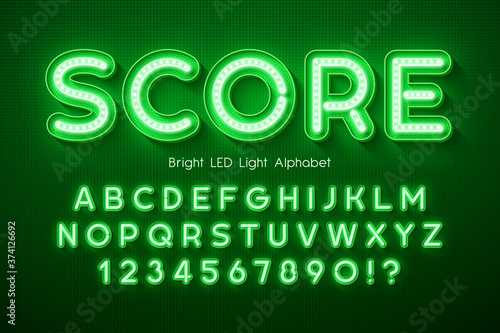 LED light 3d alphabet, extra glowing modern type.