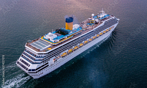 Photography Aerial view large cruise ship at sea, Passenger cruise ship vessel