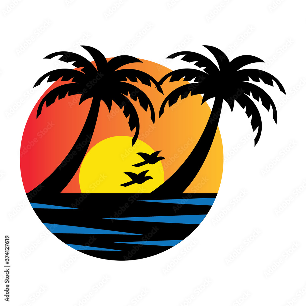 beach logo outline vector.