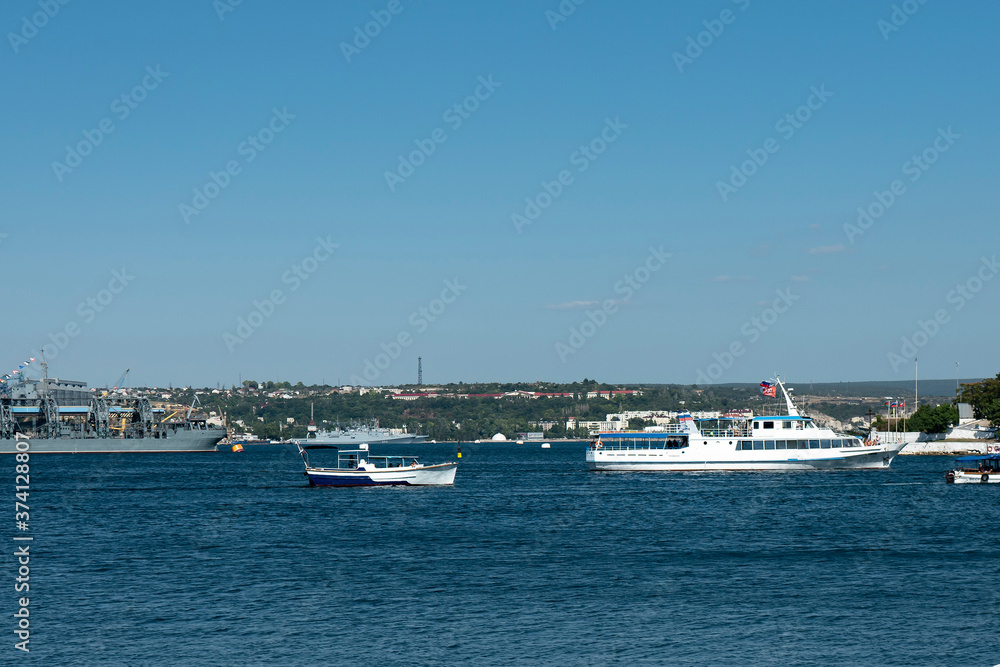 Passenger transport boats in the sea port.