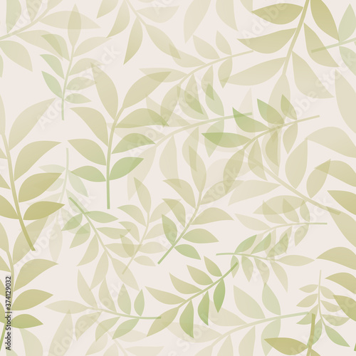 Botanical seamless pattern of delicate and stylized leaves
