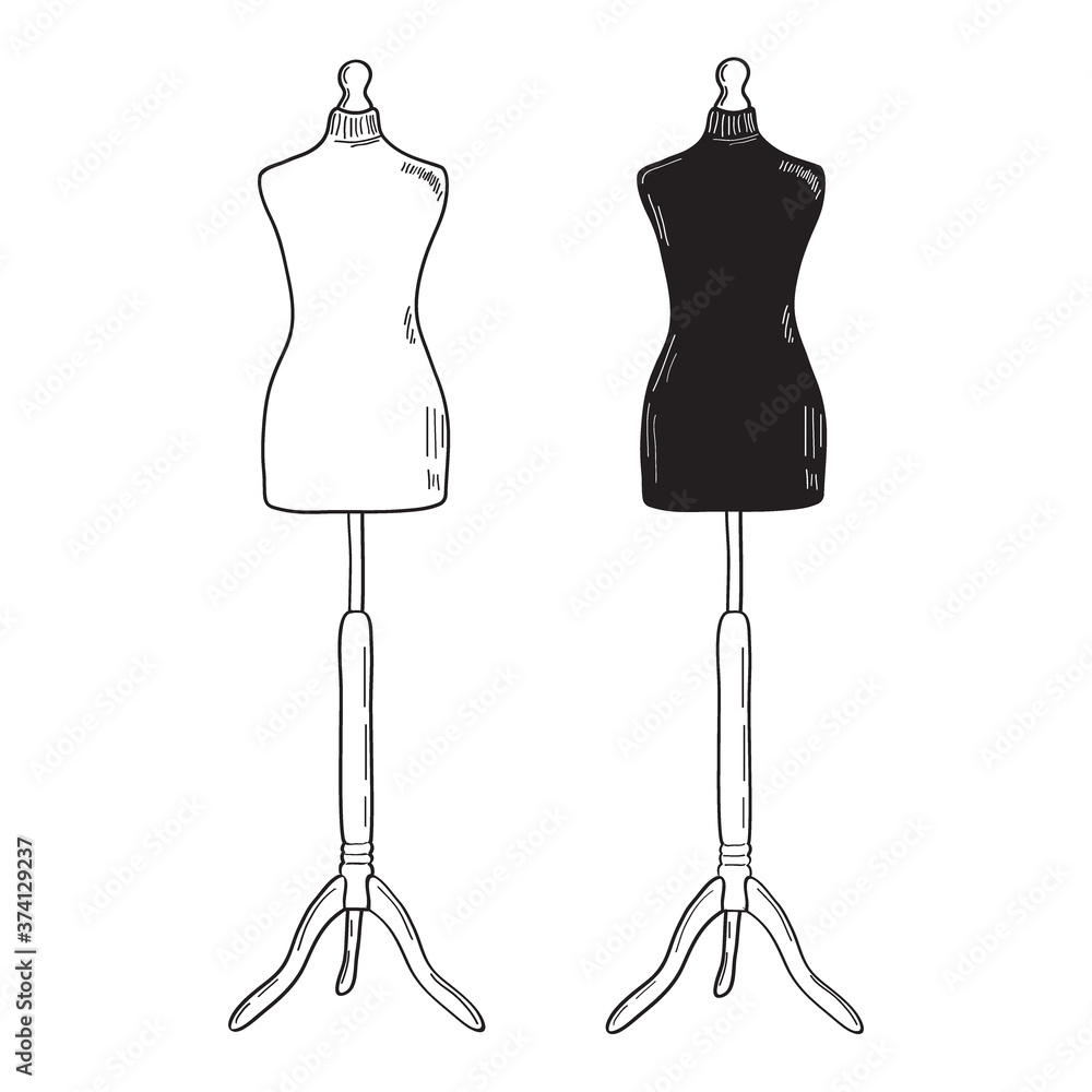 Retro clothing mannequin. White and black vector silhouettes. Vintage ...