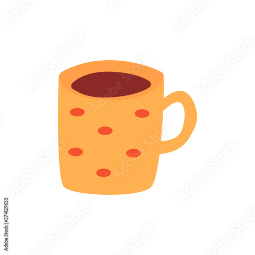 Cute yellow cup of tea or coffee. Vector cartoon