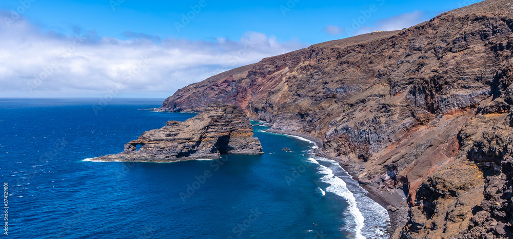 Panoramic of the beautiful beach of Bujaren from above in the north of the island of La Palma, Canary Islands. Spain
