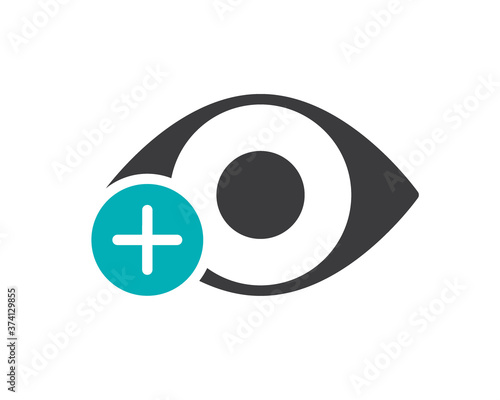 Human eye with plus colored icon. Healthy visual organ, hyperopia symbol