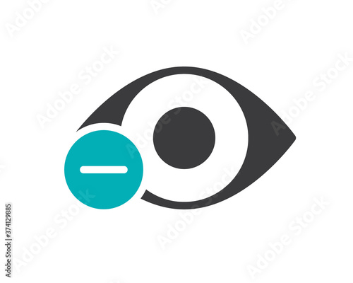 Human eye with minus colored icon. Disease visual system, myopia symbol