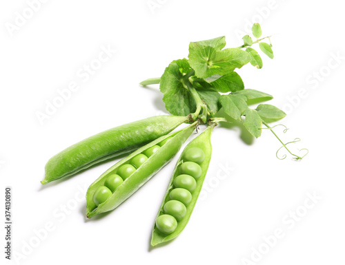 Tasty fresh peas on white background