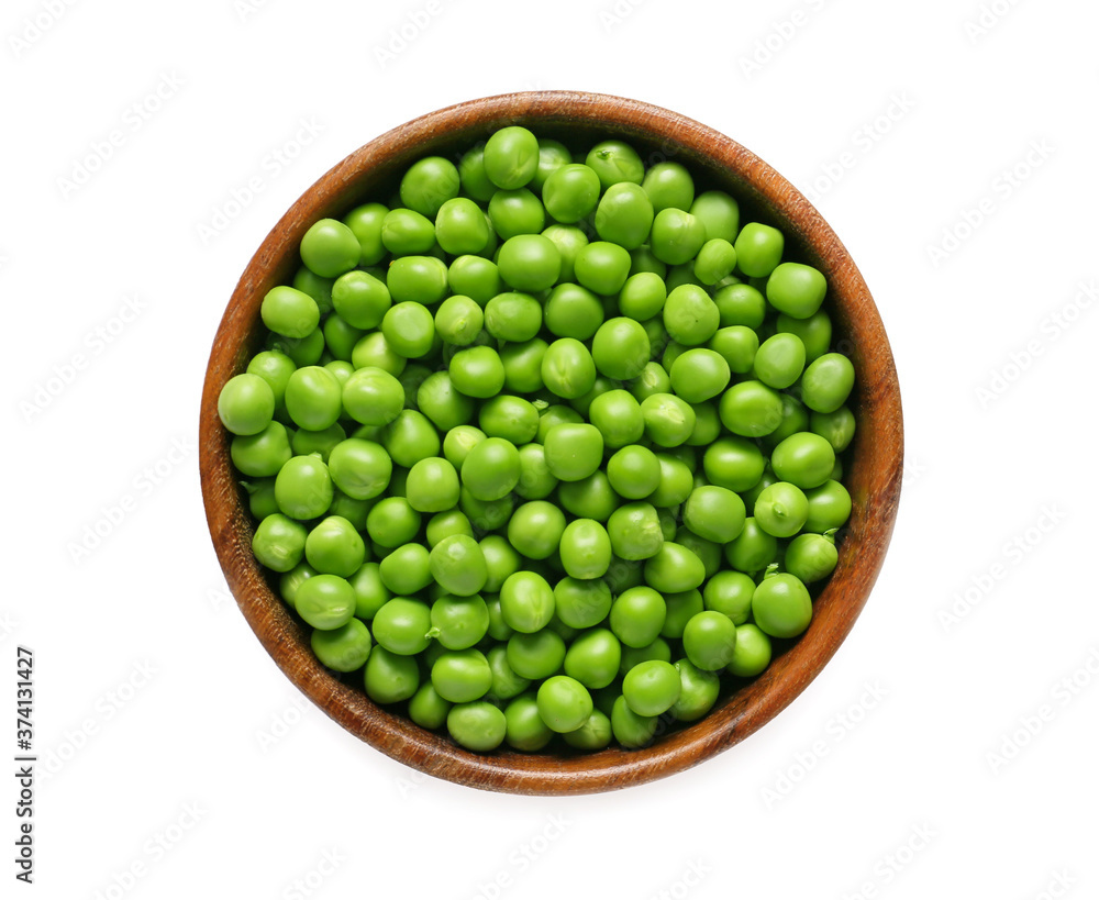 Bowl with tasty fresh peas on white background Bowl with tasty fresh peas on white background