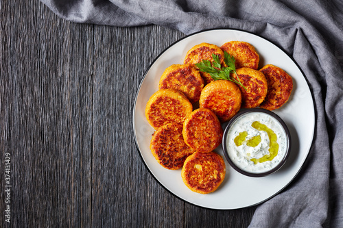 Savory butternut squash patties, copy space