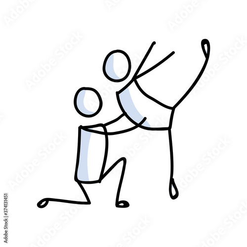 Hand drawn gay men stickman ballet dancer concept. Simple outline two male ballerina couple doodle icon clipart. For lgbtq dance studio or pride theatre performer sketch illustration. 