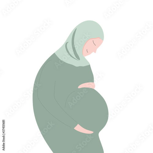 Vector illustration of a muslim pregnant woman happily expecting her child