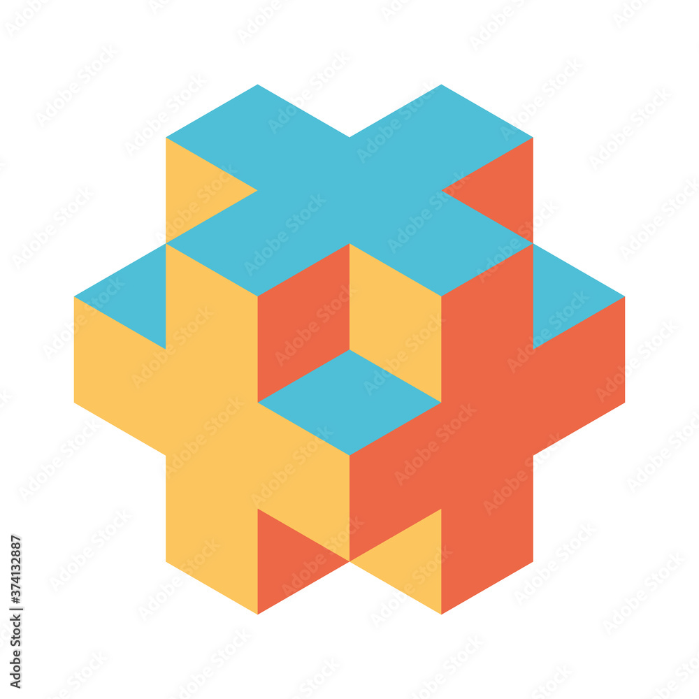 Obraz premium Abstract object of cubes. Retro colored. Isometric 3D vector object