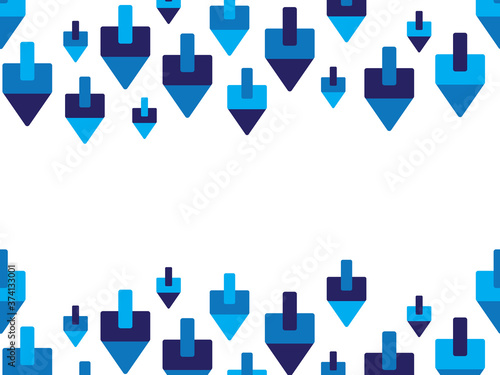 Blue dreidels frame, Jewish holiday Hanukkah symbol - dreidels border