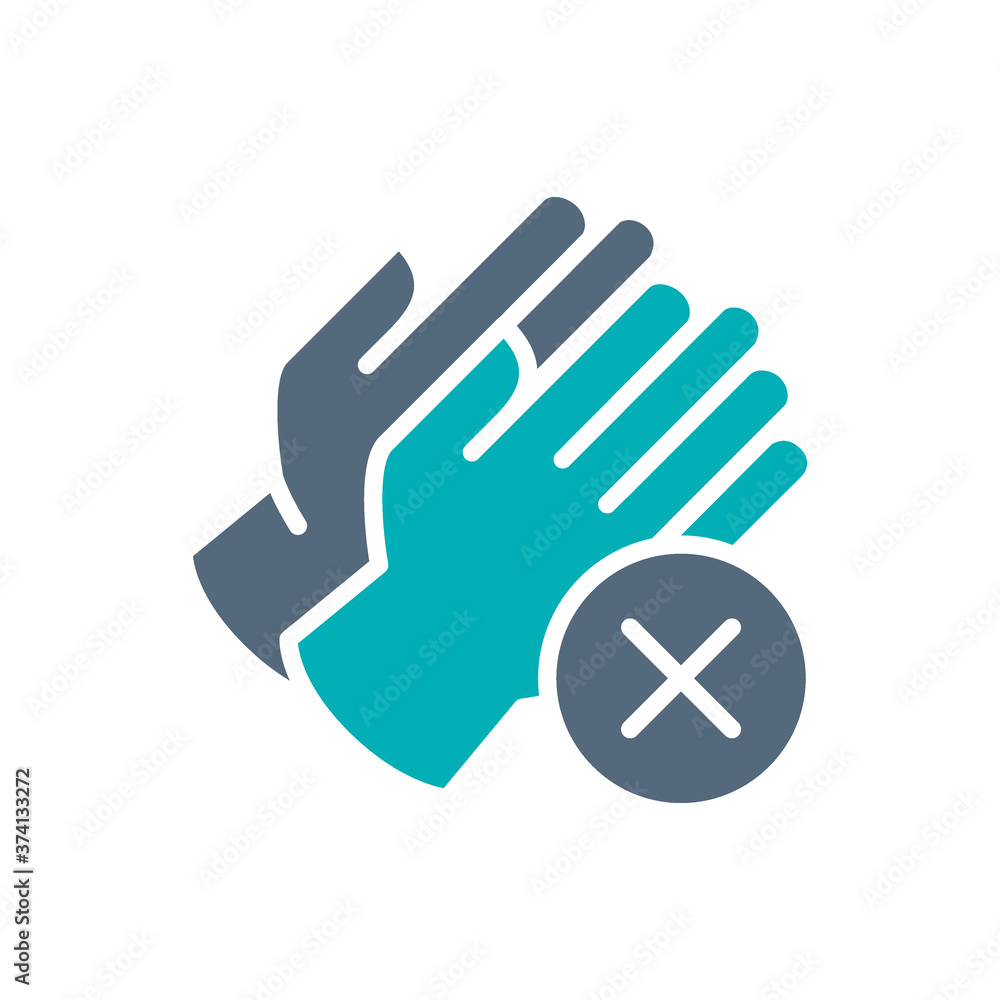 Medical gloves with cross checkmark colored icon. No hand protection, hand disinfection symbol