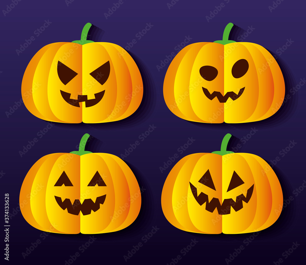 set of halloween pumpkins in paper cut style vector illustration design set of halloween pumpkins in paper cut style vector illustration design
