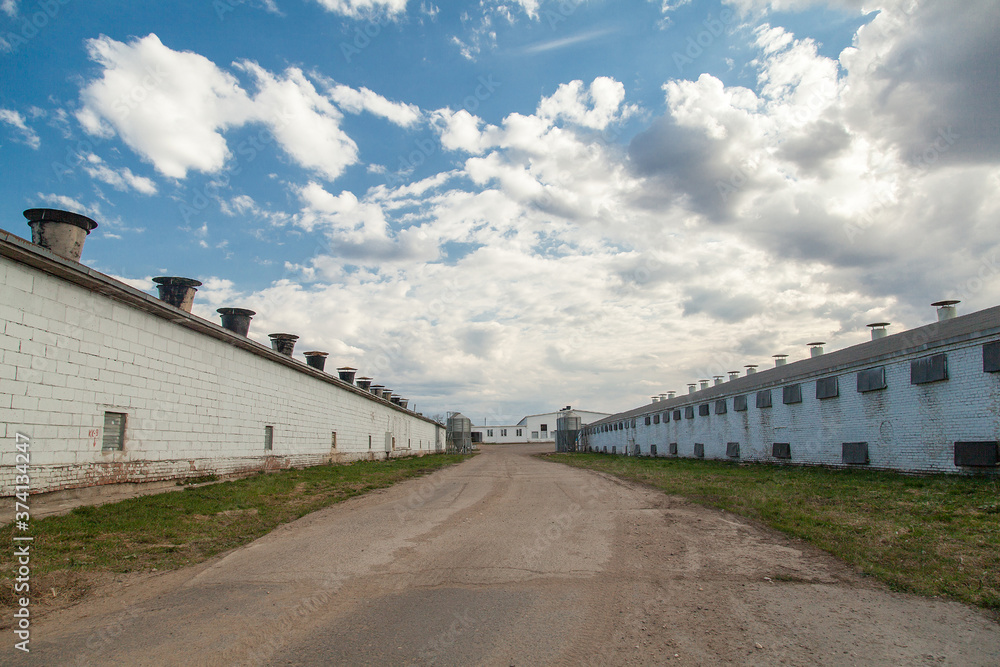 Dirty road between two barns Dirty road between two barns