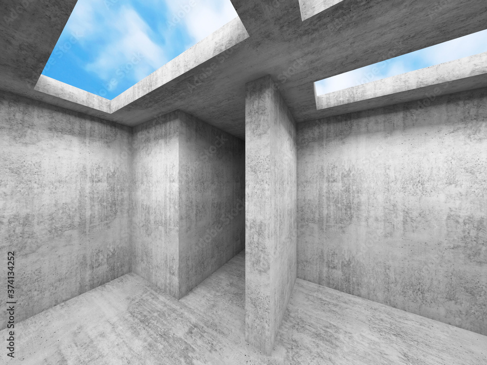 3d interior with concrete walls and rectangular skylights 3d interior with concrete walls and rectangular skylights