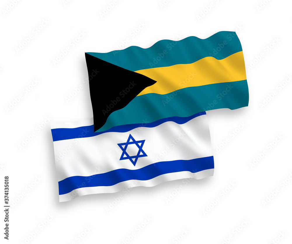 Flags of Commonwealth of The Bahamas and Israel on a white background