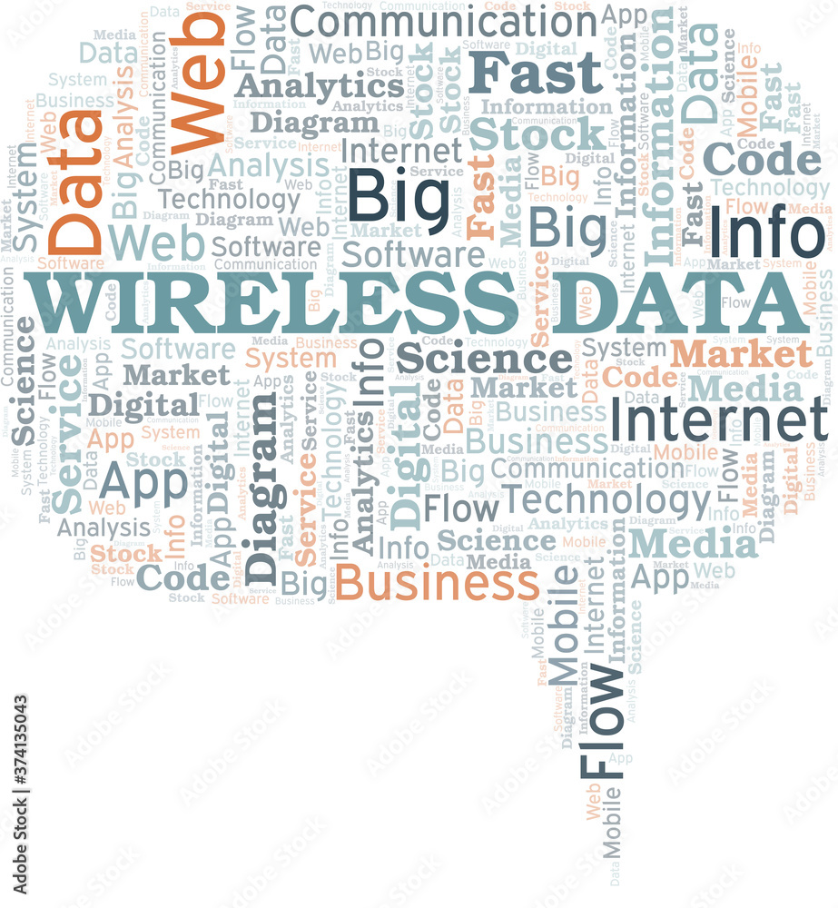 Wireless Data vector word cloud, made with text only.
