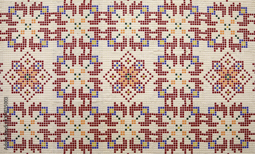 Photography Checkered traditional Bulgarian ceramic mosaic tile background pattern