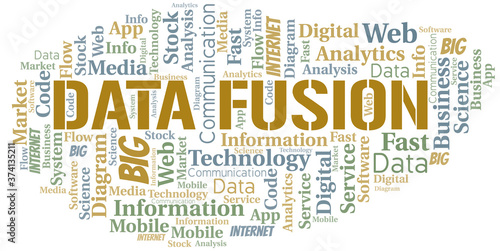 Data Fusion vector word cloud, made with text only.