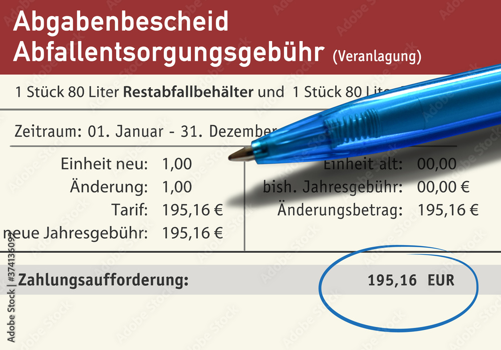 Abgabenbescheid, Abfallentsorgungsgebühr, (Nachbildung) Abgabenbescheid, Abfallentsorgungsgebühr, (Nachbildung)