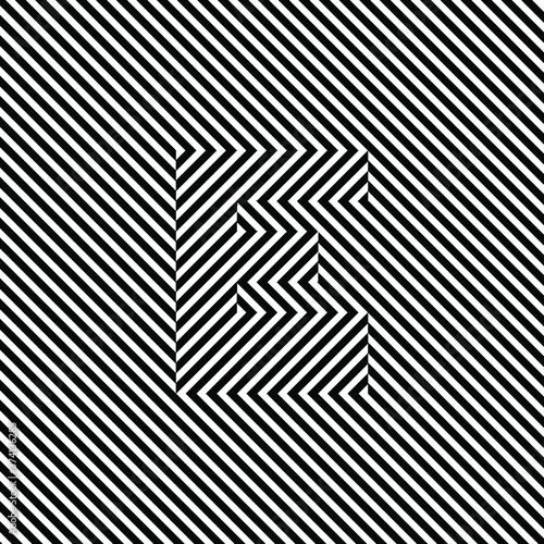 Letra E Efecto Optico. Letra E  en blanco y negro. Alfabeto de ilusión óptica. photo