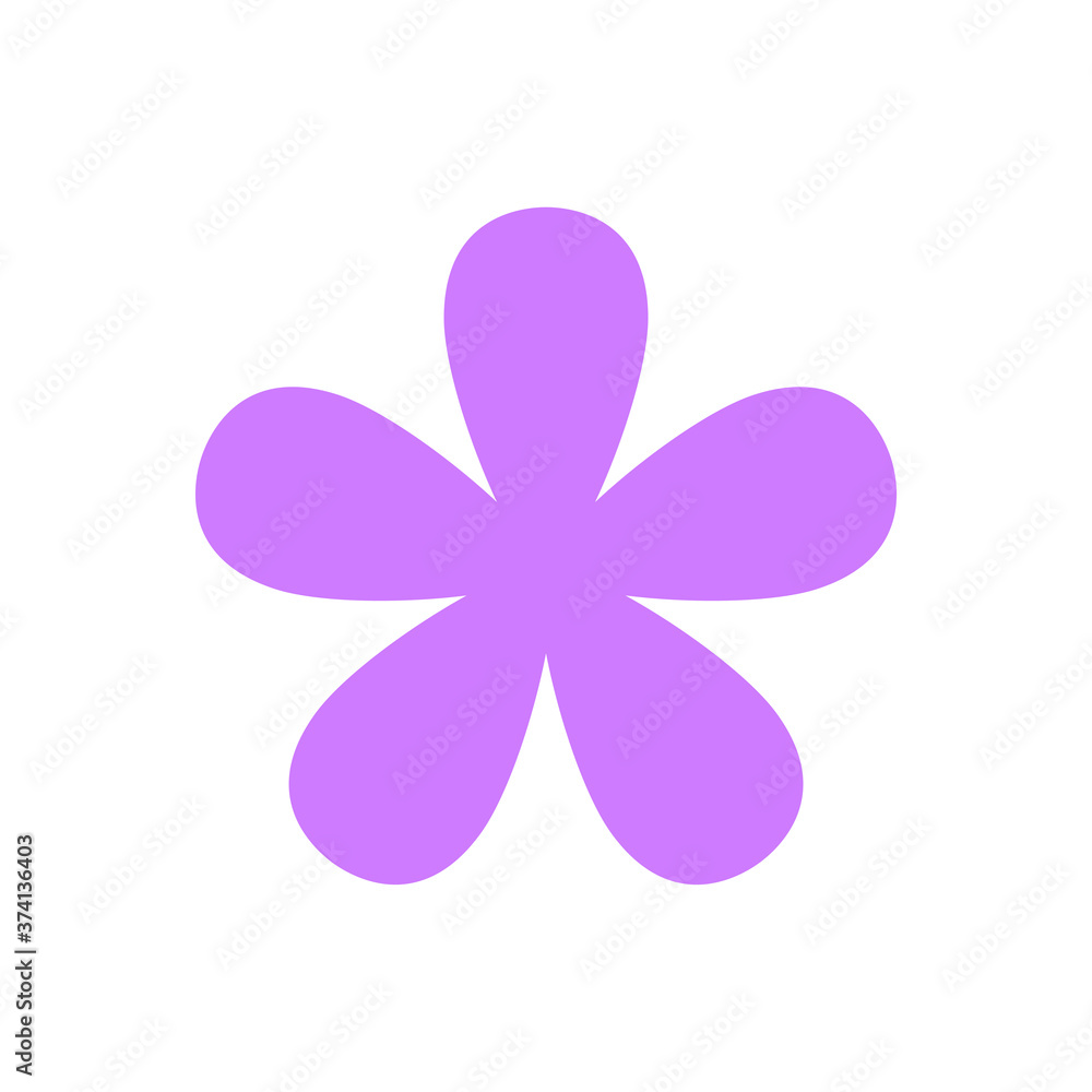 flower purple simple shape isolated on white background, purple flowers single, petals flower purple for clip art, illustration flower for kids, flower petals graphic for card decoration