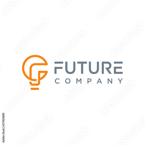 Light Bulb Lamp with Initial Letter F for Future Electricity or Creativity  logo design